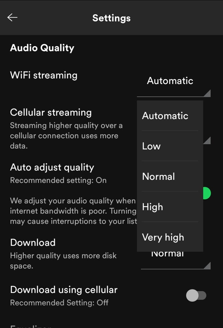 دسترسی به کیفیت های مختلف پخش موزیک در اپلیکیشن اسپاتیفای